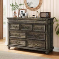 47 Farmhouse Dresser for Bedroom with 9 Drawers, Rustic Wood Chest with Vintage Metal Handles for Bedroom