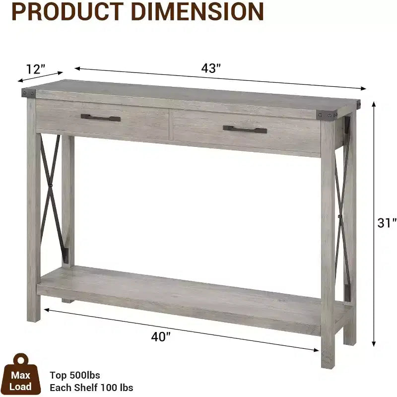 Consolle da 31 pollici in legno, Tavolo da ingresso con cassetti e ripiano aperto, Tavolo da foyer a 2 livelli stretto per divano, corridoio, soggiorno