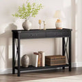 31in Wood Console Table, Entryway Table with Drawers and Open Storage Shelf, 2-Tier Foyer Table Narrow Sofa Table for Couch Corridor Living Room