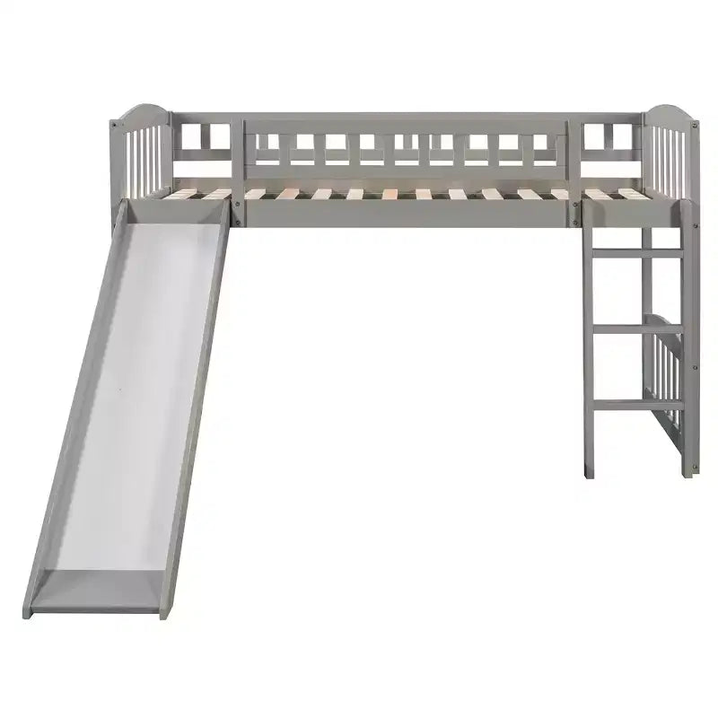Letto a soppalco matrimoniale con scivolo e scaletta, struttura in legno per bambini e bambine