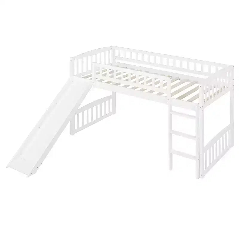 Letto a soppalco matrimoniale con scivolo e scaletta, struttura in legno per bambini e bambine