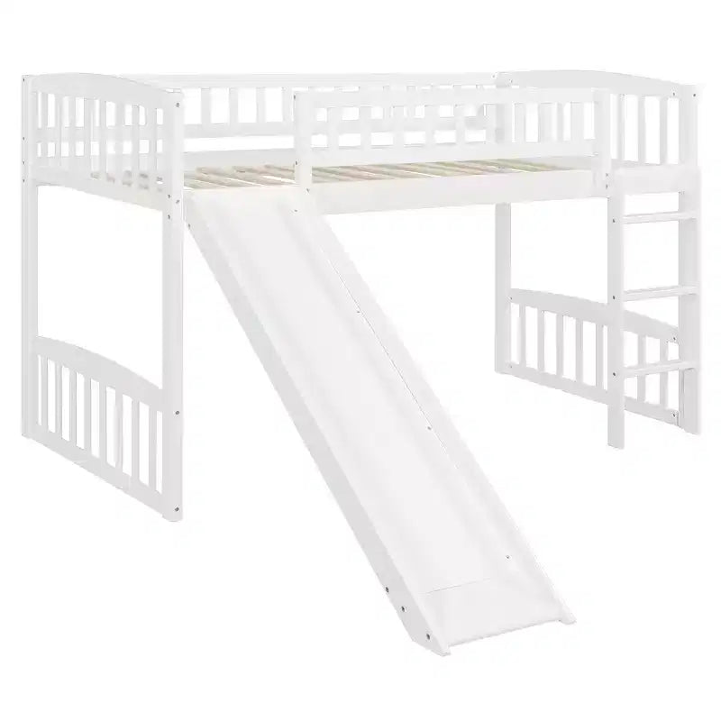 Letto a soppalco matrimoniale con scivolo e scaletta, struttura in legno per bambini e bambine