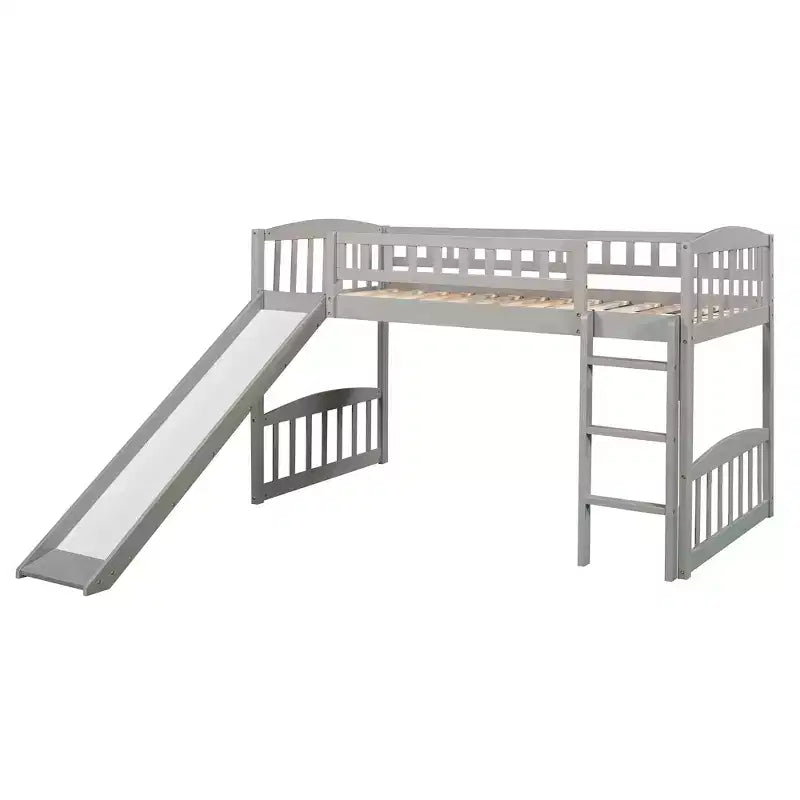 Letto a soppalco matrimoniale con scivolo e scaletta, struttura in legno per bambini e bambine