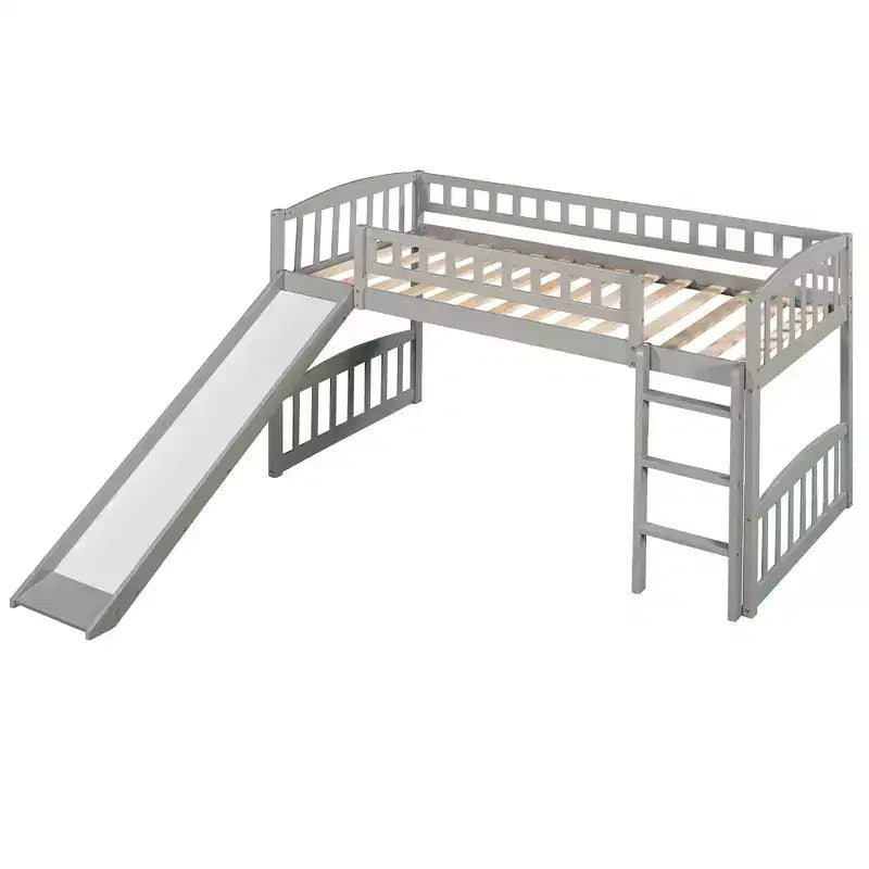 Letto a soppalco matrimoniale con scivolo e scaletta, struttura in legno per bambini e bambine