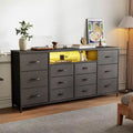63 Dresser TV Stand with 12 Drawers, Fabric Chest with Charging Station & LED Lights, Open Shelves for 65-75 Inch TV, Modern Entertainment Center