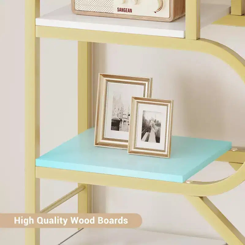 Libreria a giorno ad arco a 6 ripiani, libreria con struttura in metallo geometrica alta 207 cm, grande scaffale espositivo per camera da letto, soggiorno, ufficio