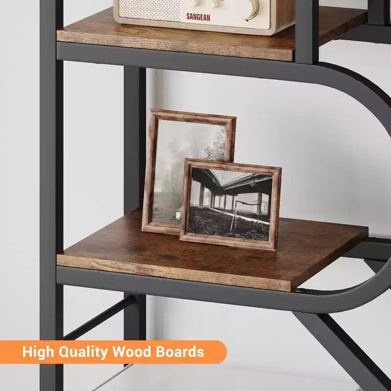 Libreria a giorno ad arco a 6 ripiani, libreria con struttura in metallo geometrica alta 207 cm, grande scaffale espositivo per camera da letto, soggiorno, ufficio