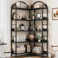 Coolmee Arched Bookshelf Corner Bookcase, L Shaped Industrial Corner Bookshelf with Metal Frame, Corner Display Rack for Living Room Bedroom