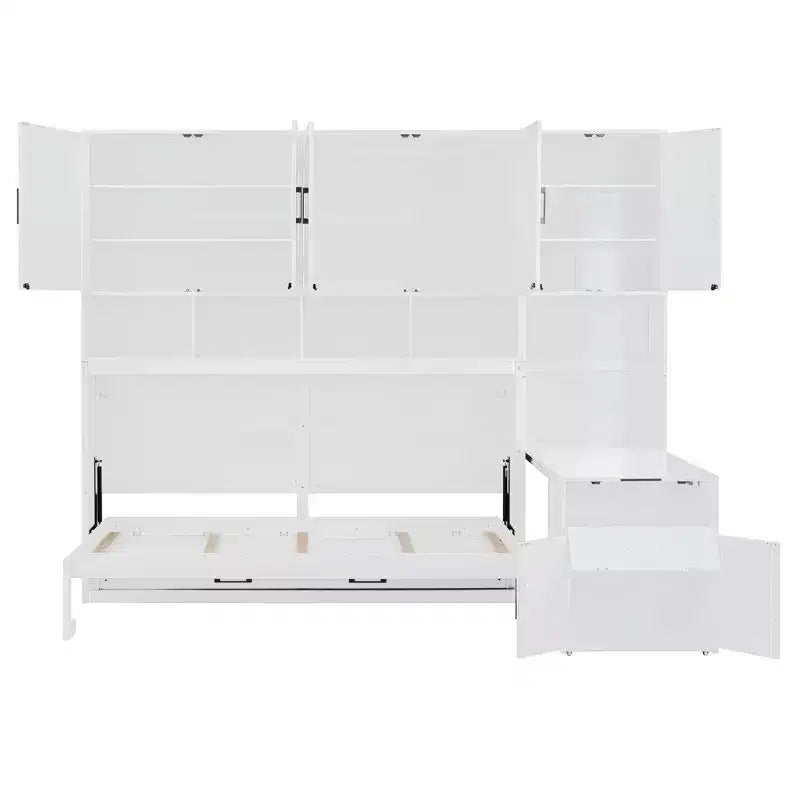Letto a scomparsa matrimoniale all-in-one con scrivania pieghevole, bianco