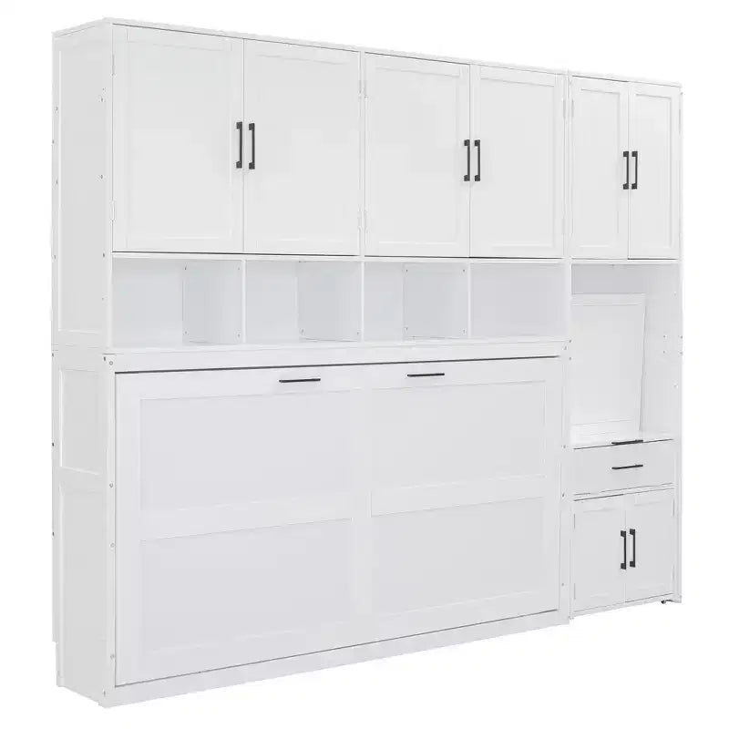 Letto a scomparsa matrimoniale all-in-one con scrivania pieghevole, bianco
