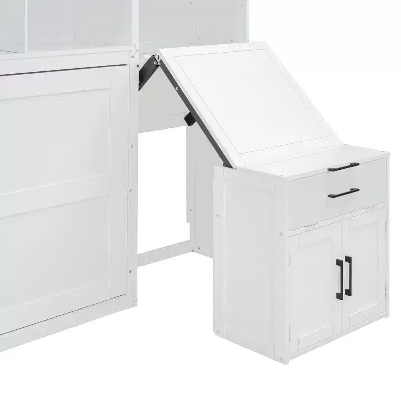 Letto a scomparsa matrimoniale all-in-one con scrivania pieghevole, bianco
