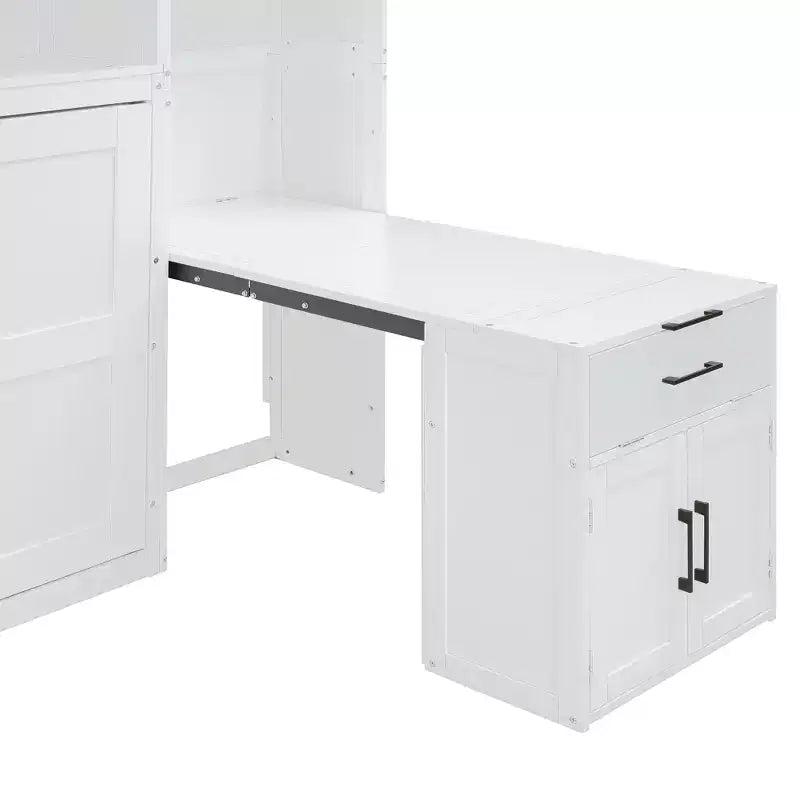 Letto a scomparsa matrimoniale all-in-one con scrivania pieghevole, bianco