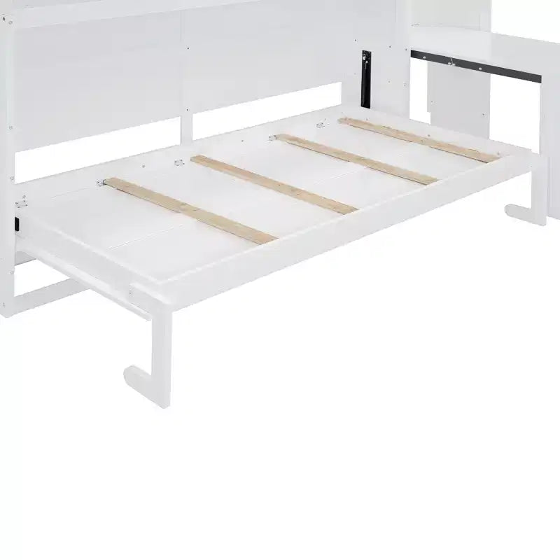 Letto a scomparsa matrimoniale all-in-one con scrivania pieghevole, bianco