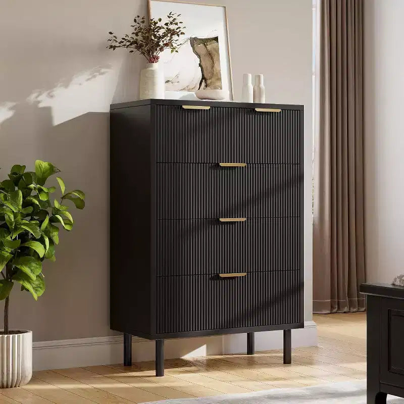 COZONY Wave Fluted 5 Drawer Dresser, Tall Wood Chest of Drawers with Deep Storage for Bedroom, Nursery, Living Room, Hallway, Closet