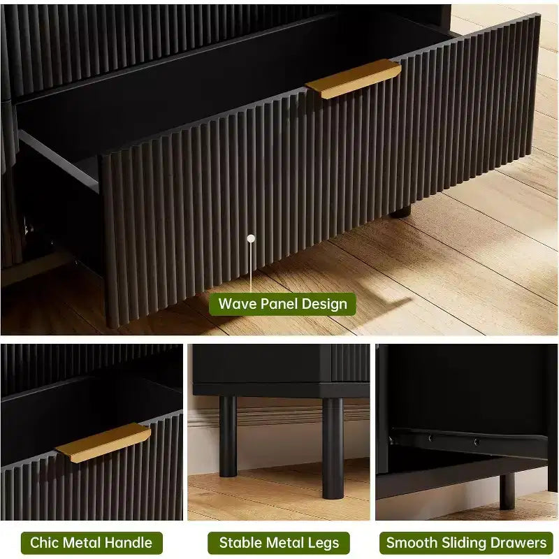 Cassettiera alta Wave Fluted a 5 cassetti, in legno, per camera da letto, cameretta, soggiorno, ingresso, ripostiglio