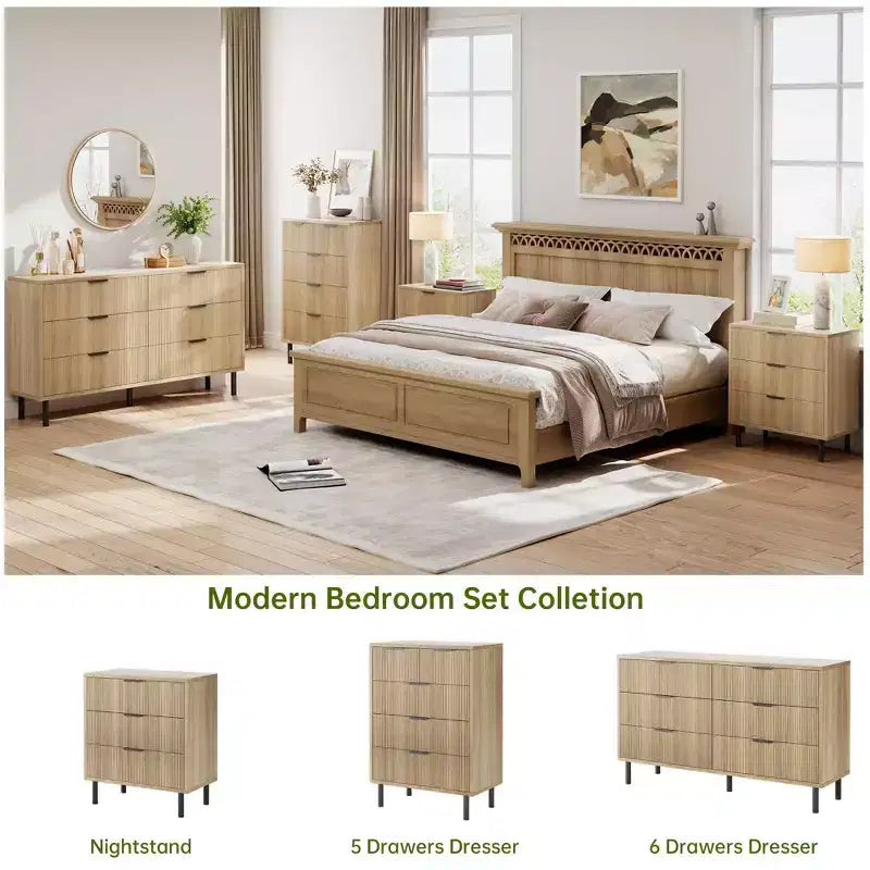 Cassettiera alta Wave Fluted a 5 cassetti, in legno, per camera da letto, cameretta, soggiorno, ingresso, ripostiglio