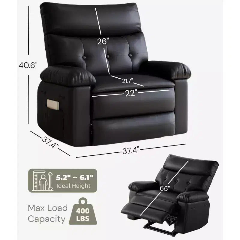 Poltrona Reclinabile Oversize in Pelle Sintetica, Poltrona Reclinabile Manuale con Imbottitura Spessa e Seduta Larga, per Soggiorno o Camera da Letto, Larghezza Extra di 22 Pollici