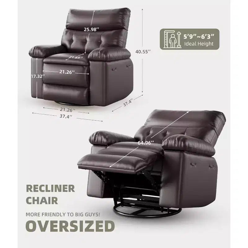 Poltrona Reclinabile Oversize in Pelle Sintetica, Poltrona Reclinabile Manuale con Imbottitura Spessa e Seduta Larga, per Soggiorno o Camera da Letto, Larghezza Extra di 22 Pollici