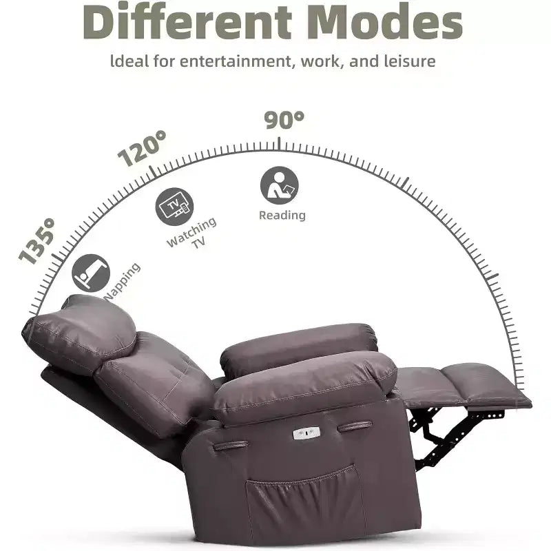 Poltrona Reclinabile Oversize in Pelle Sintetica, Poltrona Reclinabile Manuale con Imbottitura Spessa e Seduta Larga, per Soggiorno o Camera da Letto, Larghezza Extra di 22 Pollici