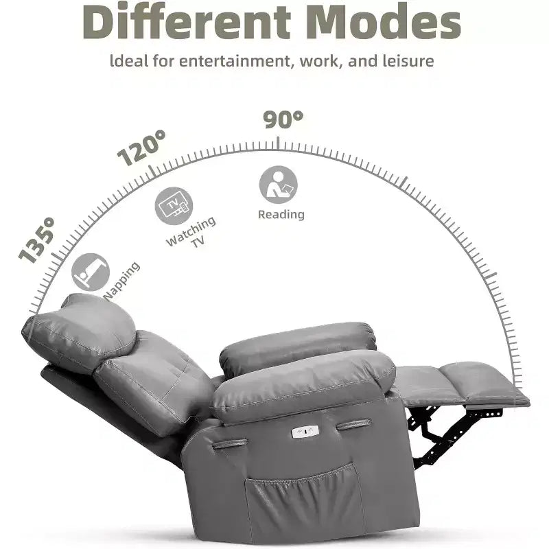 Poltrona Reclinabile Oversize in Pelle Sintetica, Poltrona Reclinabile Manuale con Imbottitura Spessa e Seduta Larga, per Soggiorno o Camera da Letto, Larghezza Extra di 22 Pollici