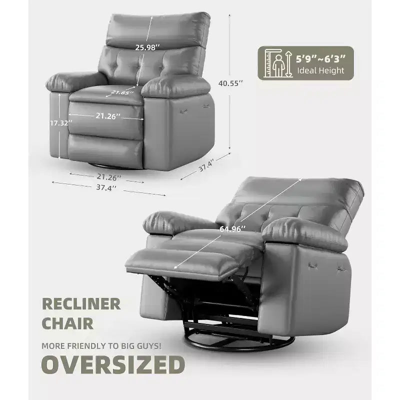 Poltrona Reclinabile Oversize in Pelle Sintetica, Poltrona Reclinabile Manuale con Imbottitura Spessa e Seduta Larga, per Soggiorno o Camera da Letto, Larghezza Extra di 22 Pollici