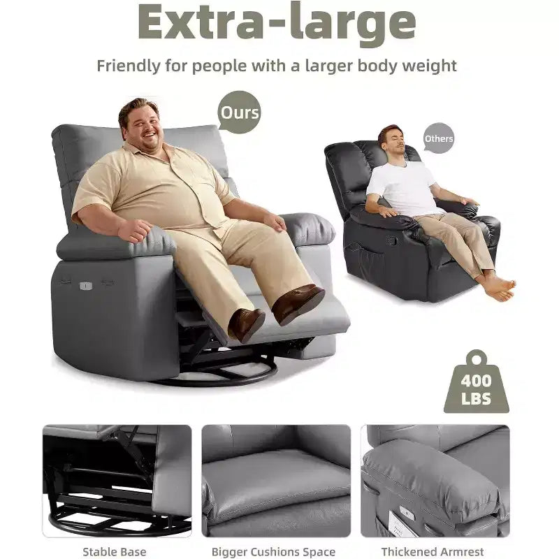 Poltrona Reclinabile Oversize in Pelle Sintetica, Poltrona Reclinabile Manuale con Imbottitura Spessa e Seduta Larga, per Soggiorno o Camera da Letto, Larghezza Extra di 22 Pollici