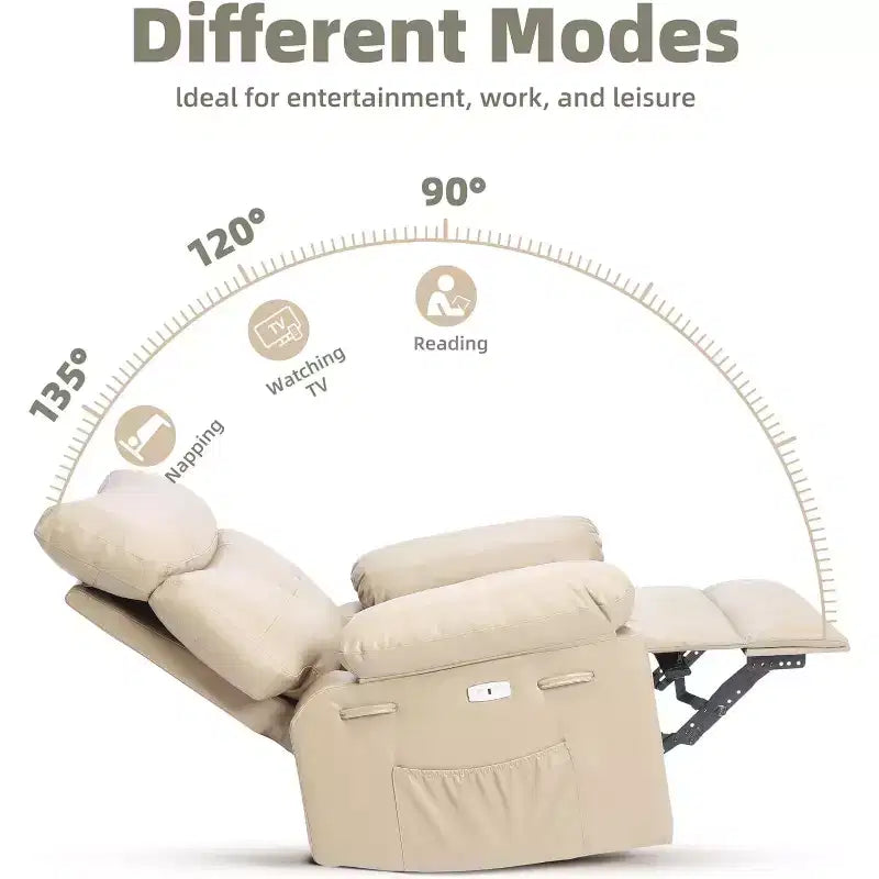 Poltrona Reclinabile Oversize in Pelle Sintetica, Poltrona Reclinabile Manuale con Imbottitura Spessa e Seduta Larga, per Soggiorno o Camera da Letto, Larghezza Extra di 22 Pollici