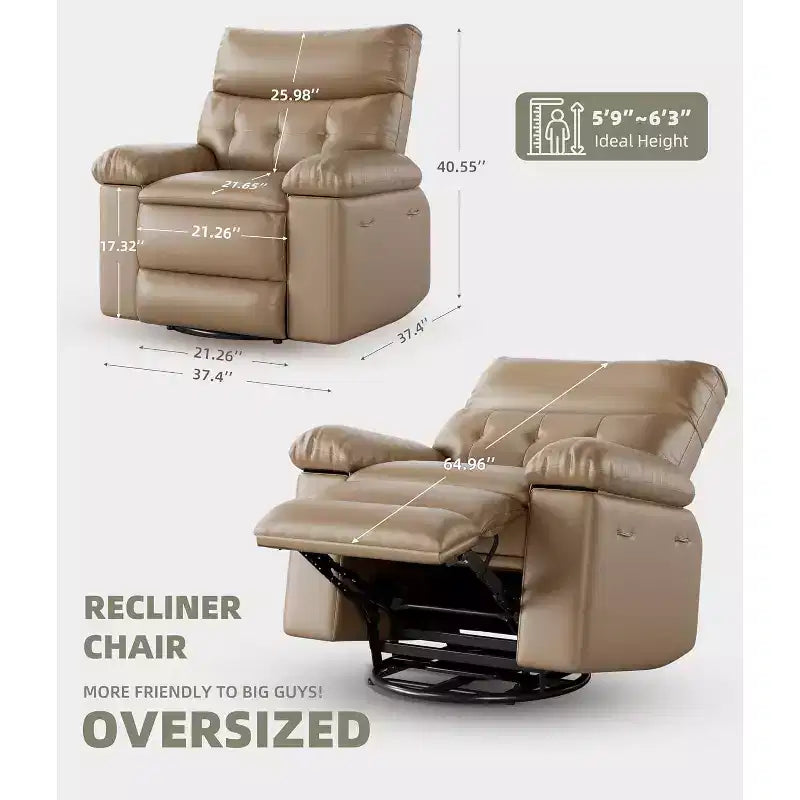 Poltrona Reclinabile Oversize in Pelle Sintetica, Poltrona Reclinabile Manuale con Imbottitura Spessa e Seduta Larga, per Soggiorno o Camera da Letto, Larghezza Extra di 22 Pollici