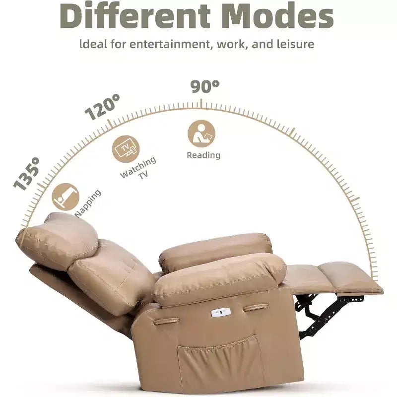 Poltrona Reclinabile Oversize in Pelle Sintetica, Poltrona Reclinabile Manuale con Imbottitura Spessa e Seduta Larga, per Soggiorno o Camera da Letto, Larghezza Extra di 22 Pollici