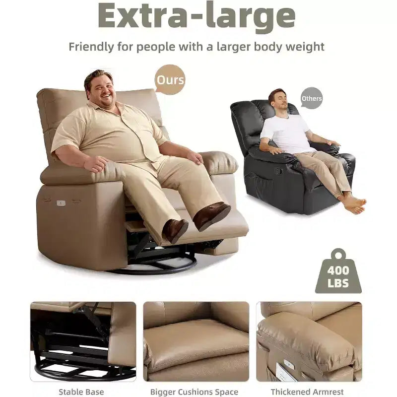 Poltrona Reclinabile Oversize in Pelle Sintetica, Poltrona Reclinabile Manuale con Imbottitura Spessa e Seduta Larga, per Soggiorno o Camera da Letto, Larghezza Extra di 22 Pollici