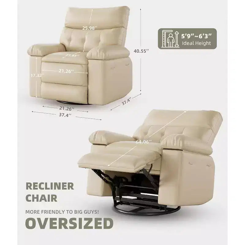 Poltrona Reclinabile Oversize in Pelle Sintetica, Poltrona Reclinabile Manuale con Imbottitura Spessa e Seduta Larga, per Soggiorno o Camera da Letto, Larghezza Extra di 22 Pollici