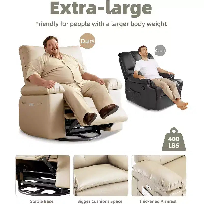 Poltrona Reclinabile Oversize in Pelle Sintetica, Poltrona Reclinabile Manuale con Imbottitura Spessa e Seduta Larga, per Soggiorno o Camera da Letto, Larghezza Extra di 22 Pollici