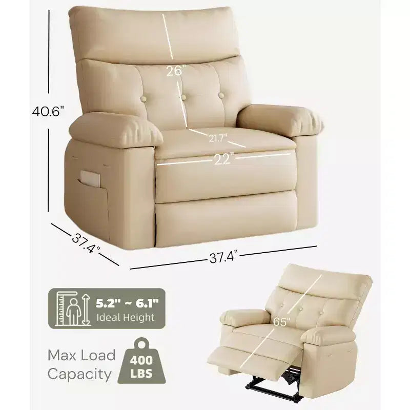 Poltrona Reclinabile Oversize in Pelle Sintetica, Poltrona Reclinabile Manuale con Imbottitura Spessa e Seduta Larga, per Soggiorno o Camera da Letto, Larghezza Extra di 22 Pollici