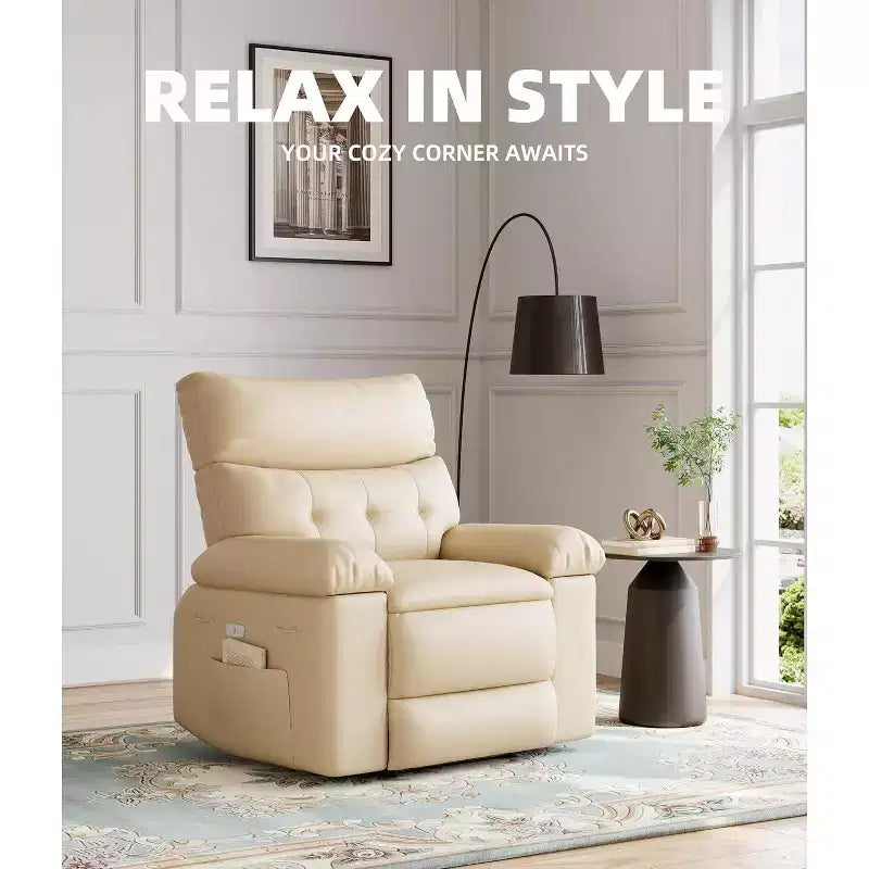 Poltrona Reclinabile Oversize in Pelle Sintetica, Poltrona Reclinabile Manuale con Imbottitura Spessa e Seduta Larga, per Soggiorno o Camera da Letto, Larghezza Extra di 22 Pollici