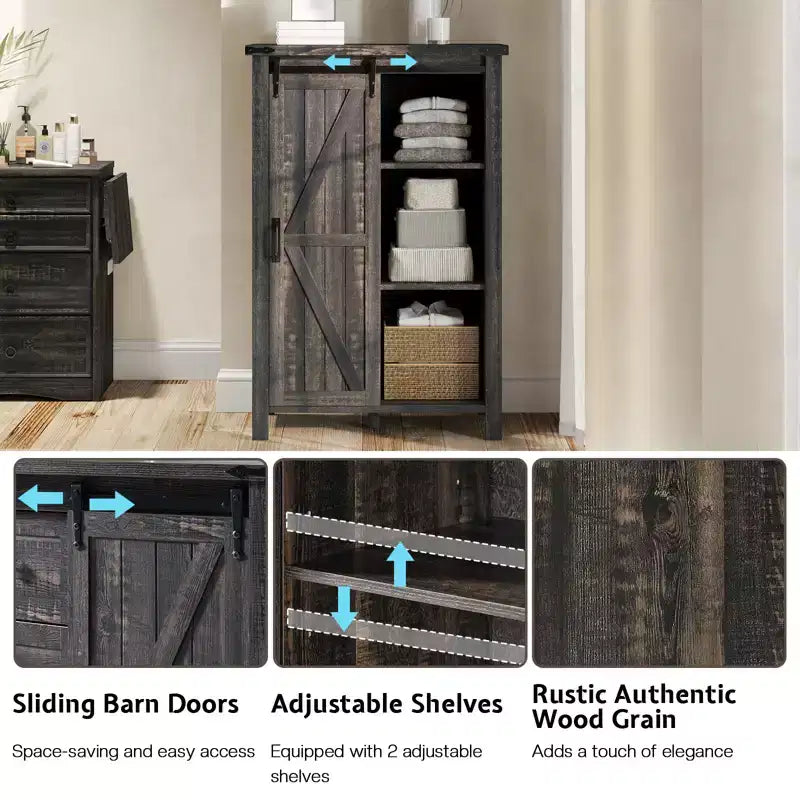 Cassettiera Rustica da Fattoria per Camera da Letto con Cassetti, Mobile Contenitore con Ante Scorrevoli a Stalla, Mobile Porta TV Organizzatore