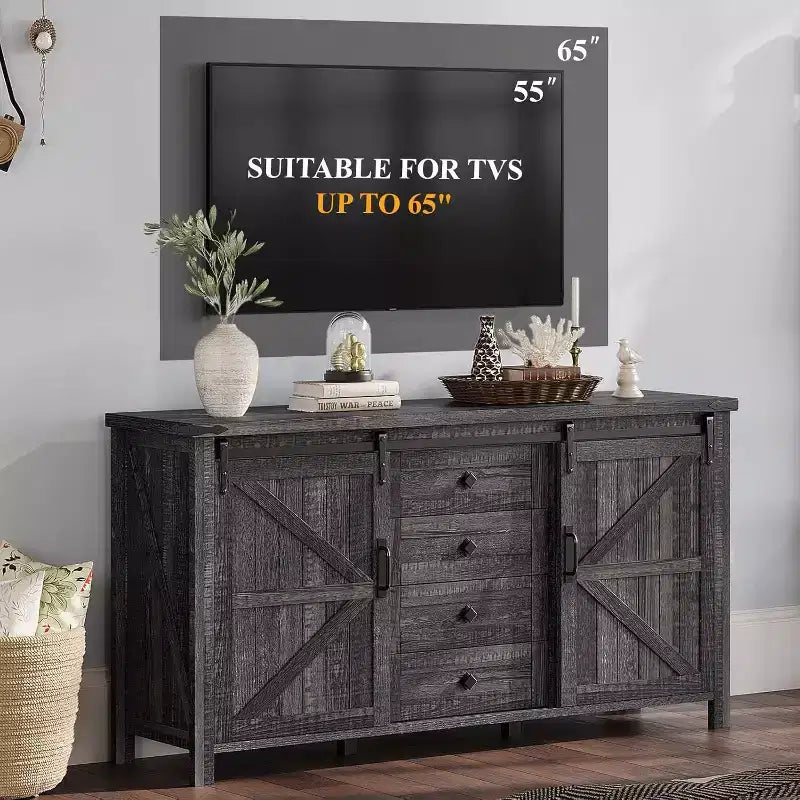 Cassettiera Rustica da Fattoria per Camera da Letto con Cassetti, Mobile Contenitore con Ante Scorrevoli a Stalla, Mobile Porta TV Organizzatore