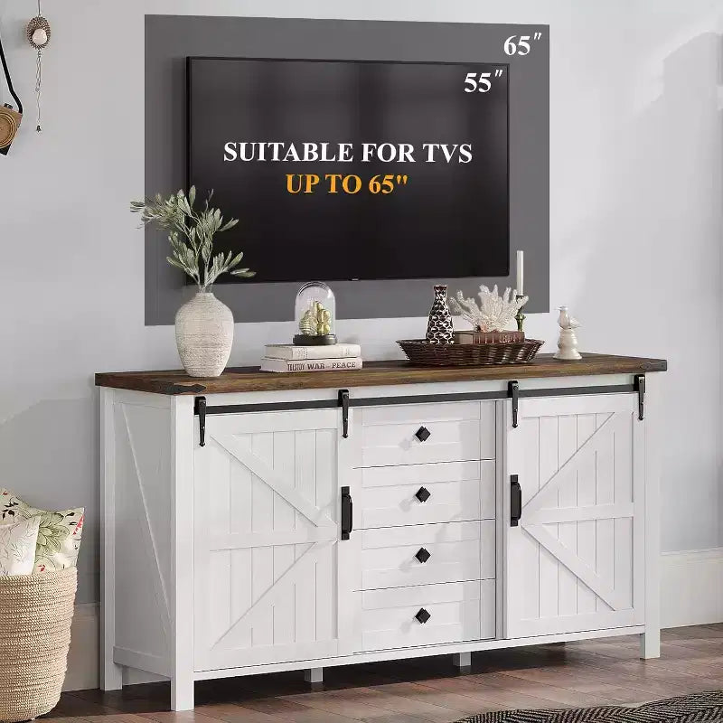 Cassettiera Rustica da Fattoria per Camera da Letto con Cassetti, Mobile Contenitore con Ante Scorrevoli a Stalla, Mobile Porta TV Organizzatore