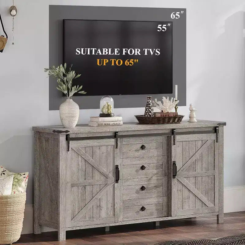 Cassettiera Rustica da Fattoria per Camera da Letto con Cassetti, Mobile Contenitore con Ante Scorrevoli a Stalla, Mobile Porta TV Organizzatore