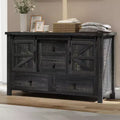 AMERLIFE Farmhouse Dresser for Bedroom with Drawers, Storage Cabinet with Sliding Barn Doors, Organizer TV Stand