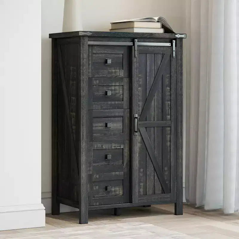 Cassettiera Rustica da Fattoria per Camera da Letto con Cassetti, Mobile Contenitore con Ante Scorrevoli a Stalla, Mobile Porta TV Organizzatore