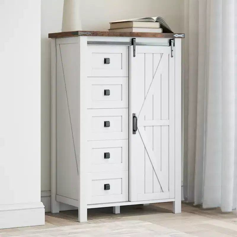 Cassettiera Rustica da Fattoria per Camera da Letto con Cassetti, Mobile Contenitore con Ante Scorrevoli a Stalla, Mobile Porta TV Organizzatore