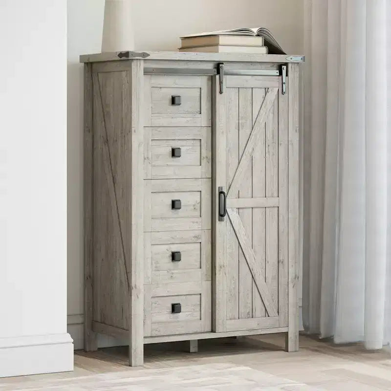 Cassettiera Rustica da Fattoria per Camera da Letto con Cassetti, Mobile Contenitore con Ante Scorrevoli a Stalla, Mobile Porta TV Organizzatore