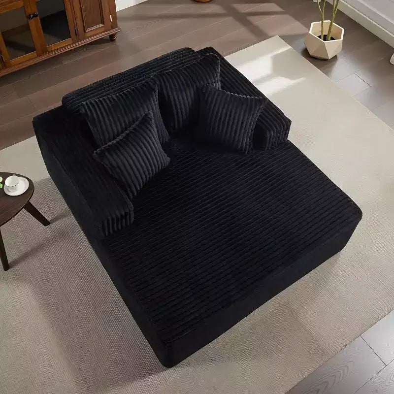 Poltrona chaise longue oversize da 155 cm, divano extra largo in velluto a coste, 4 cuscini e braccioli, divanetto per soggiorno o camera da letto, nero