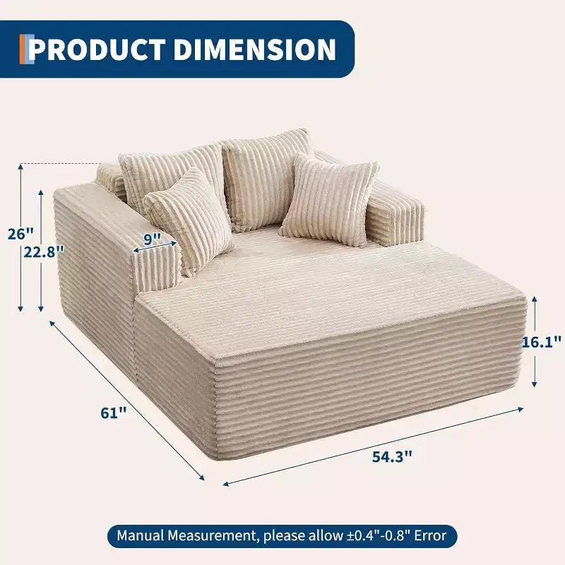 Poltrona chaise longue oversize da 155 cm, divano extra largo in velluto a coste, 4 cuscini e braccioli, divanetto per soggiorno o camera da letto, nero