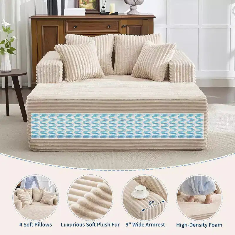 Poltrona chaise longue oversize da 155 cm, divano extra largo in velluto a coste, 4 cuscini e braccioli, divanetto per soggiorno o camera da letto, nero
