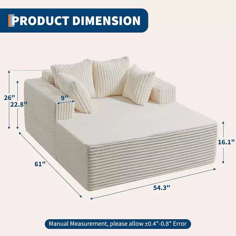Poltrona chaise longue oversize da 155 cm, divano extra largo in velluto a coste, 4 cuscini e braccioli, divanetto per soggiorno o camera da letto, nero