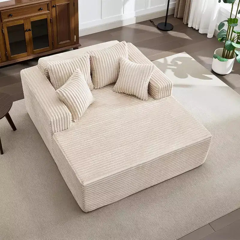 Poltrona chaise longue oversize da 155 cm, divano extra largo in velluto a coste, 4 cuscini e braccioli, divanetto per soggiorno o camera da letto, nero