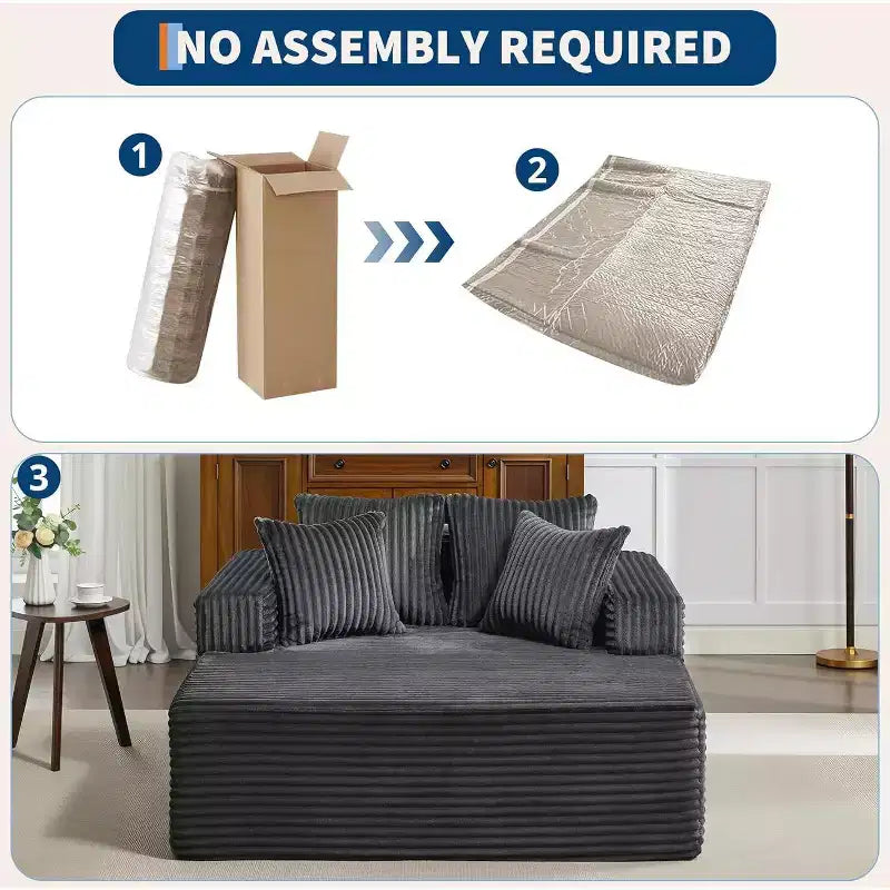 Poltrona chaise longue oversize da 155 cm, divano extra largo in velluto a coste, 4 cuscini e braccioli, divanetto per soggiorno o camera da letto, nero