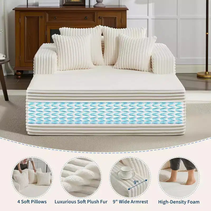 Poltrona chaise longue oversize da 155 cm, divano extra largo in velluto a coste, 4 cuscini e braccioli, divanetto per soggiorno o camera da letto, nero