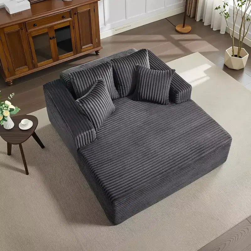 Poltrona chaise longue oversize da 155 cm, divano extra largo in velluto a coste, 4 cuscini e braccioli, divanetto per soggiorno o camera da letto, nero